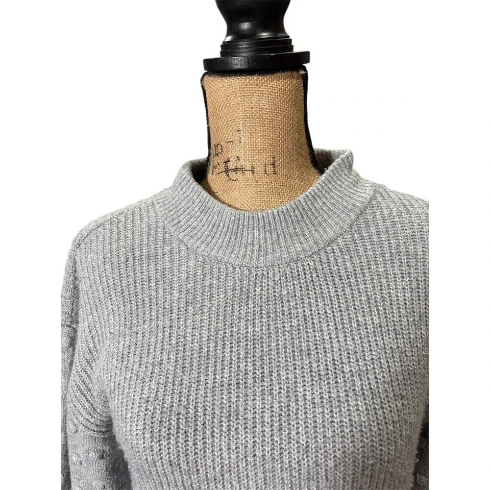 Vince Camuto Sweater Womens M Gray Mock Neck Pullover Textured Sleeves - Picture 4 of 10